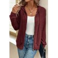 thumbnail image 1 of I AM A FASHION JUNKY Red Dahlia Ribbed Zip Up Front Drawstring Hoodie (RedDahlia, L, 85%Polyester+10%Viscose+5%Elastane), 1 of 8