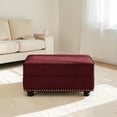 thumbnail image 3 of GZXS Velvet Ottoman, Square Upholstered Storage Stool with High-Density Sponge, Soft & Skin-Friendly, Rubberwood Legs, Easy Assembly, 31.5"L x 23.6"W x 16.5"H, Burgundy, 3 of 6