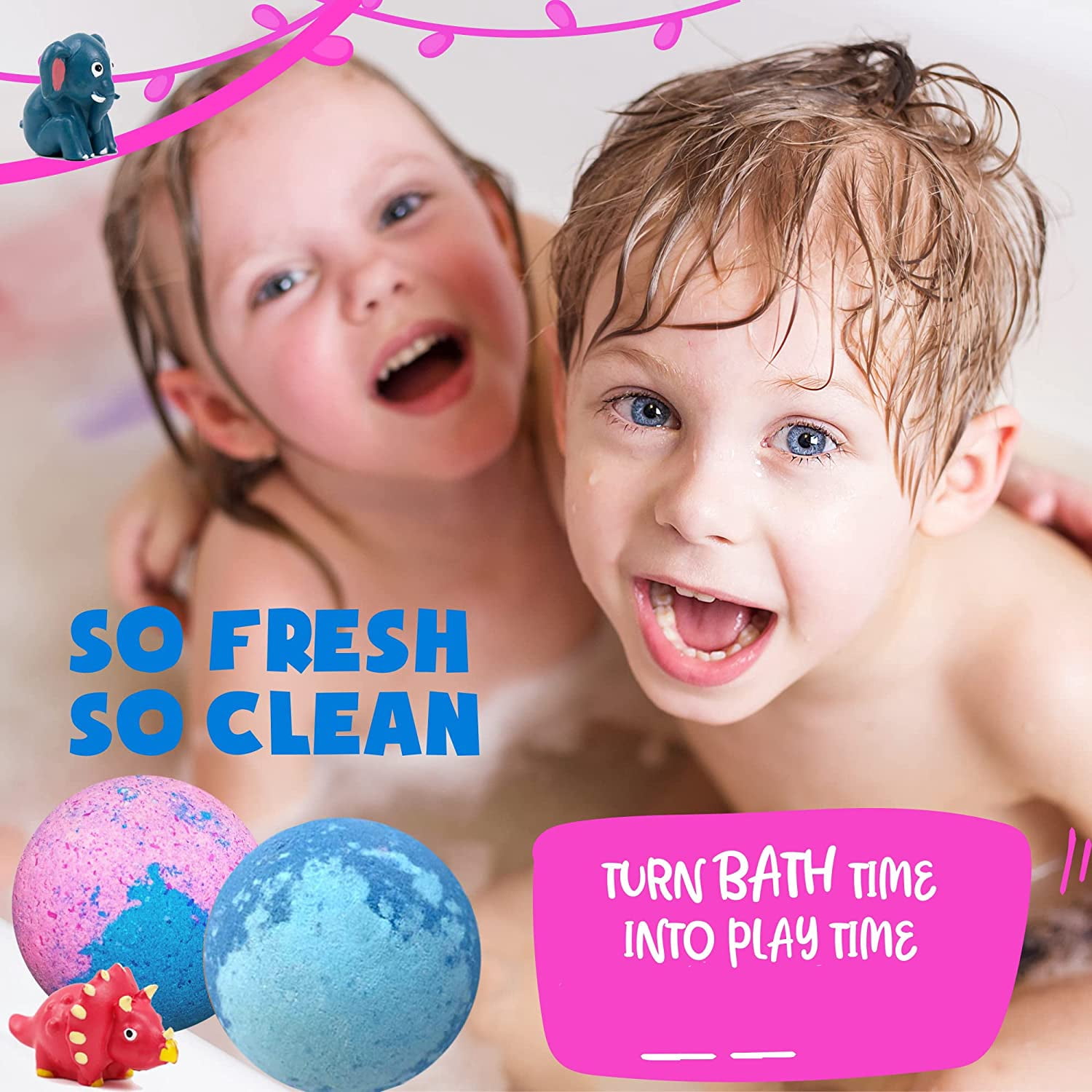 Mineral Me Bath Bombs for Kids with Jungle Animal Toys Inside - w/ Natural Scent Gift for Him & Her