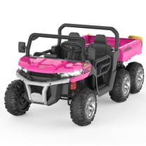 24 Volt 4WD Kids Ride on Dump Truck with Remote Control, 2 Seater Electric Powered 6-Wheel UTV Toys, Ride on Tractor Car w/ Tipping Bucket Trailer, Shovel, Suspension, Bluetooth Music, Pink