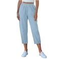 thumbnail image 2 of Stamzod Cotton Capri Pants for Women Summer Casual Capris with Pockets Beach Vacation Cropped Trousers Light Blue B S, 2 of 10
