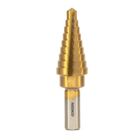 NEIKO 10184A Titanium Step Drill Bit, High-Speed Alloy-Steel Bit, Hole Expander for Wood and Metal, 9 Step Sizes from 1/4 Inch to 3/4 Inch