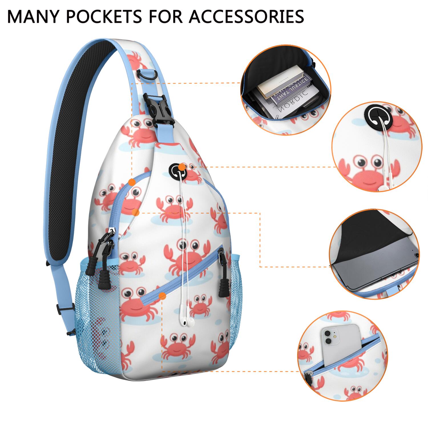 Chest Bag Crossbody Shoulder Bag Adjustable Shoulder StrapGym Cycling Travel Hiking Daypack for Hiking Dating Gym Cycling Working Marine Adorable Crab