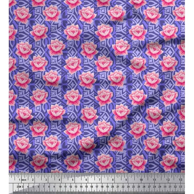 Soimoi Polyester Crepe Fabric Stripe & Rose Floral Print Fabric by Yard 42 Inch Wide