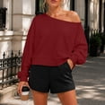 thumbnail image 4 of Hurxie Womens Oversized Sweatshirt Long Sleeve Off The Shoulder Pullover Casual Comfy Fall Outfits Wine,3XL, 4 of 7