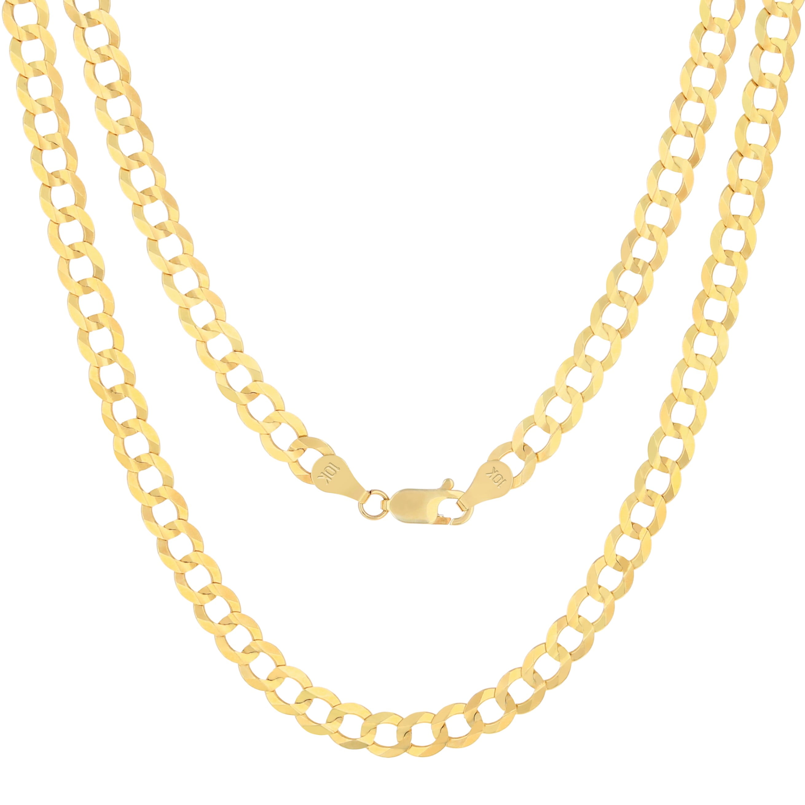 Nuragold 10K Real Yellow Gold Solid Cuban Curb Link Chain Necklace 16"-30" (1.5mm-12mm) Italian Jewelry for Men & Women