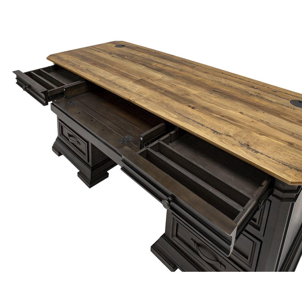 Double Pedestal Executive Desk Solid Wood Plank Top Fully Assembled Brown