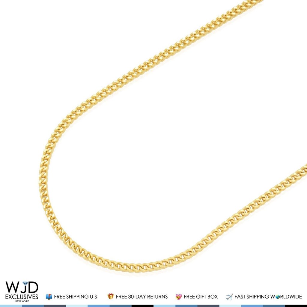 10K Solid Yellow Gold 2mm Wide Franco Link Lobster Clasp Chain Necklace