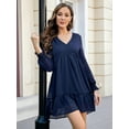 thumbnail image 4 of SWQZVT Womens Sexy Short Party Dress Long Sleeve Loose Babydoll Mini Dress High Waist Ruffle Tiered Blue Elegant Dresses Size XL, 4 of 6
