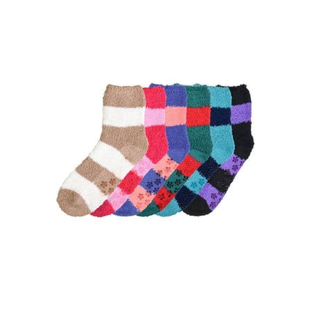 6 Pair of Women Plush Fuzzy Soft Cozy Slipper Socks Warm - Stripes