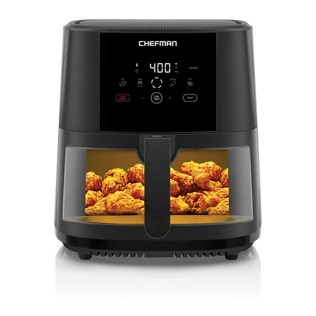 Chefman Freidora de aire de fácil vista interior la forma más saludable de cocinar sin aceite observe cómo cocina los alimentos con un acabado crujiente a través de una ventana conveniente 7.5 L Negro