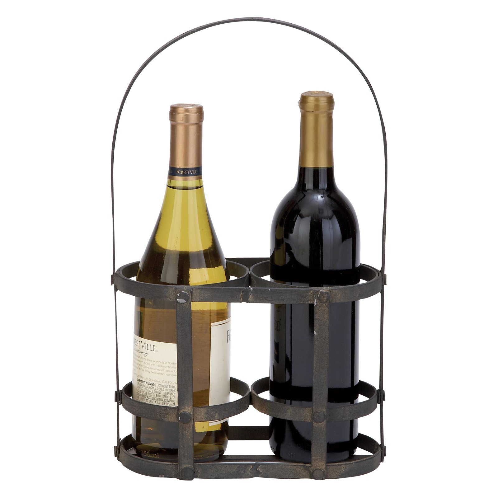 Woodland Imports Savoy Iron Metal Wine Basket 2 Bottle Carrier