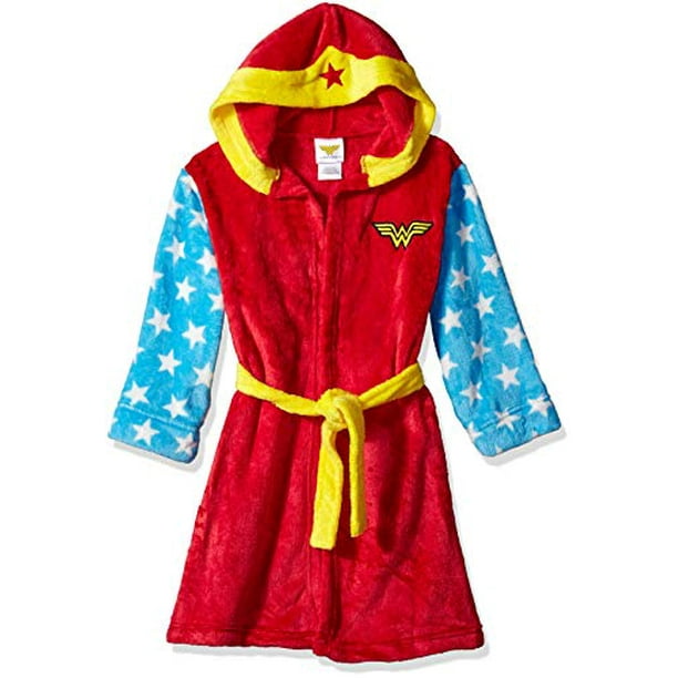 DC Comics Wonder Woman Girls' Big WW Hooded Robe, red, Extra Small