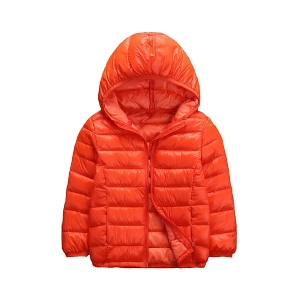 Sholeno Kids Boys Girls Warm Winter Coat Windproof Puffer Hooded Jacket Lightweight Packable Down Coat Outerwear Orange 130