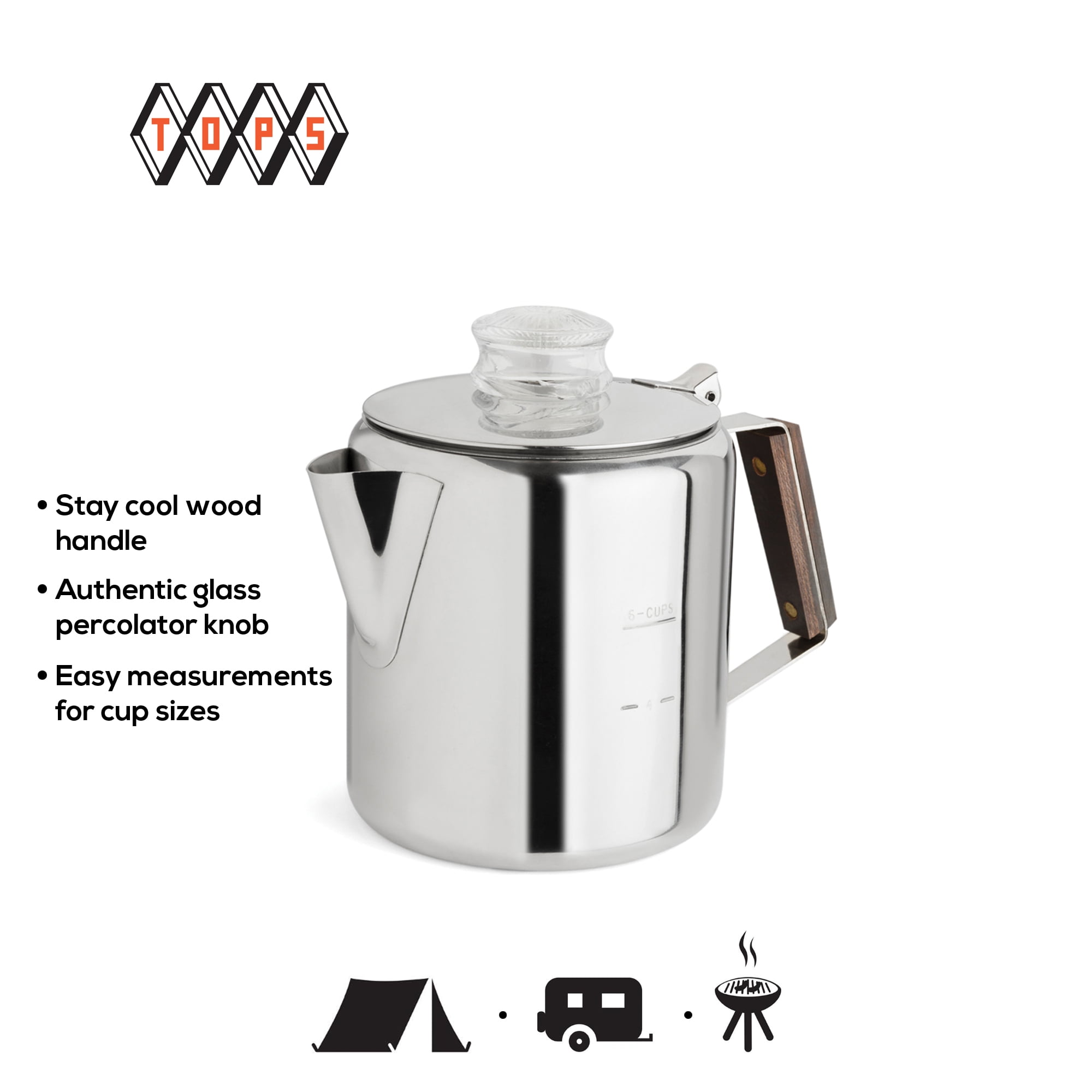 Tops 6-Cup Rapid Brew Stainless Steel Stovetop Coffee Percolator 