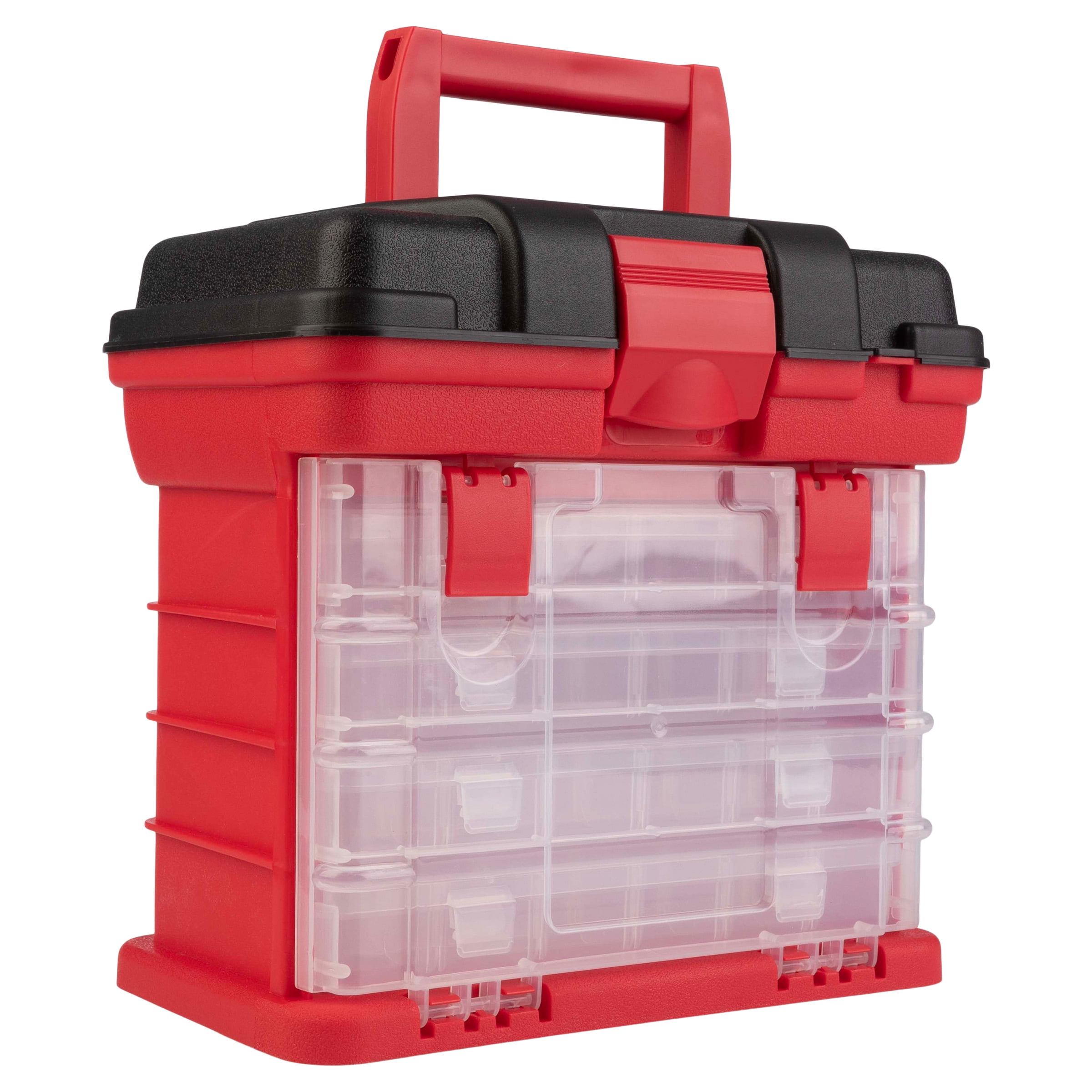 Stalwart Small Parts Organizer Toolbox for Hardware, Tackle, or Crafts, Red