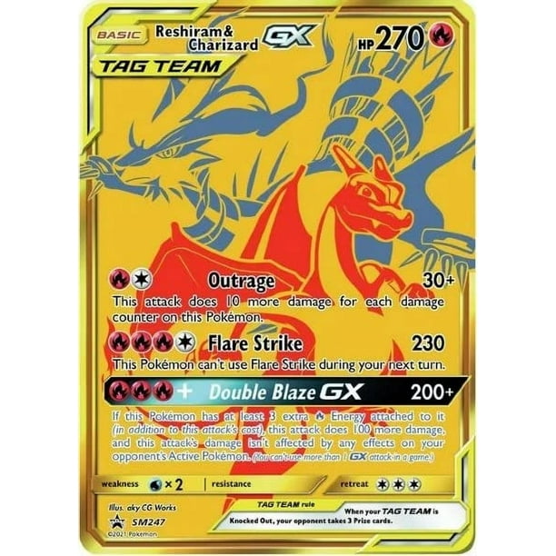 Tarjeta coleccionable Pokémon Reshiram y Charizard GX SM247 Arte completo