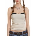 thumbnail image 1 of Gupgi Camisoles Froncées pour Femmes Camisole Ajustée à Bretelles Spaghetti Débardeur Contrasté Sans Manches Hauts de Sortie, 1 of 9