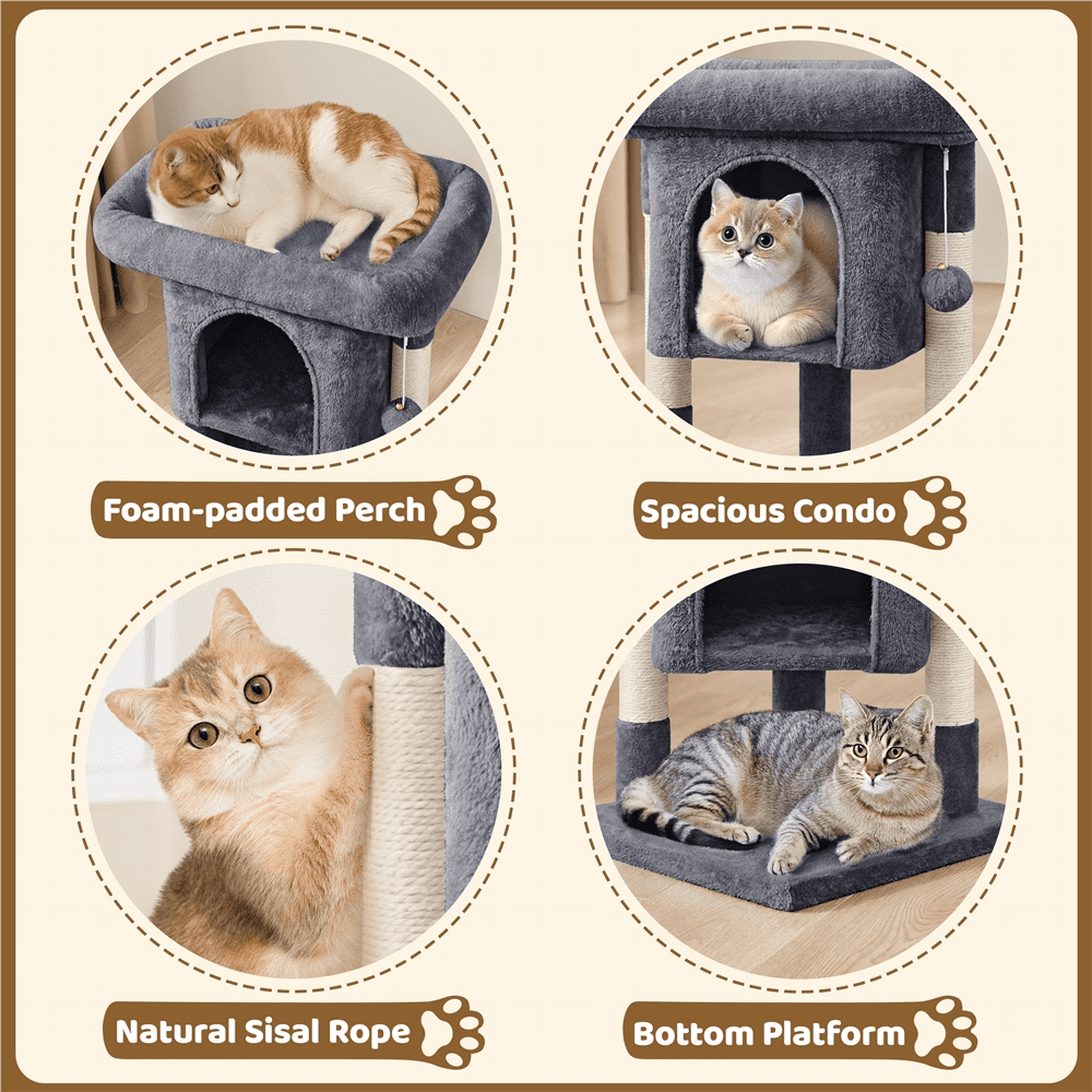 Alden Design 23.5" Tall Cat Tree Condo with Wide Perch and Scratch Posts, Dark Gray