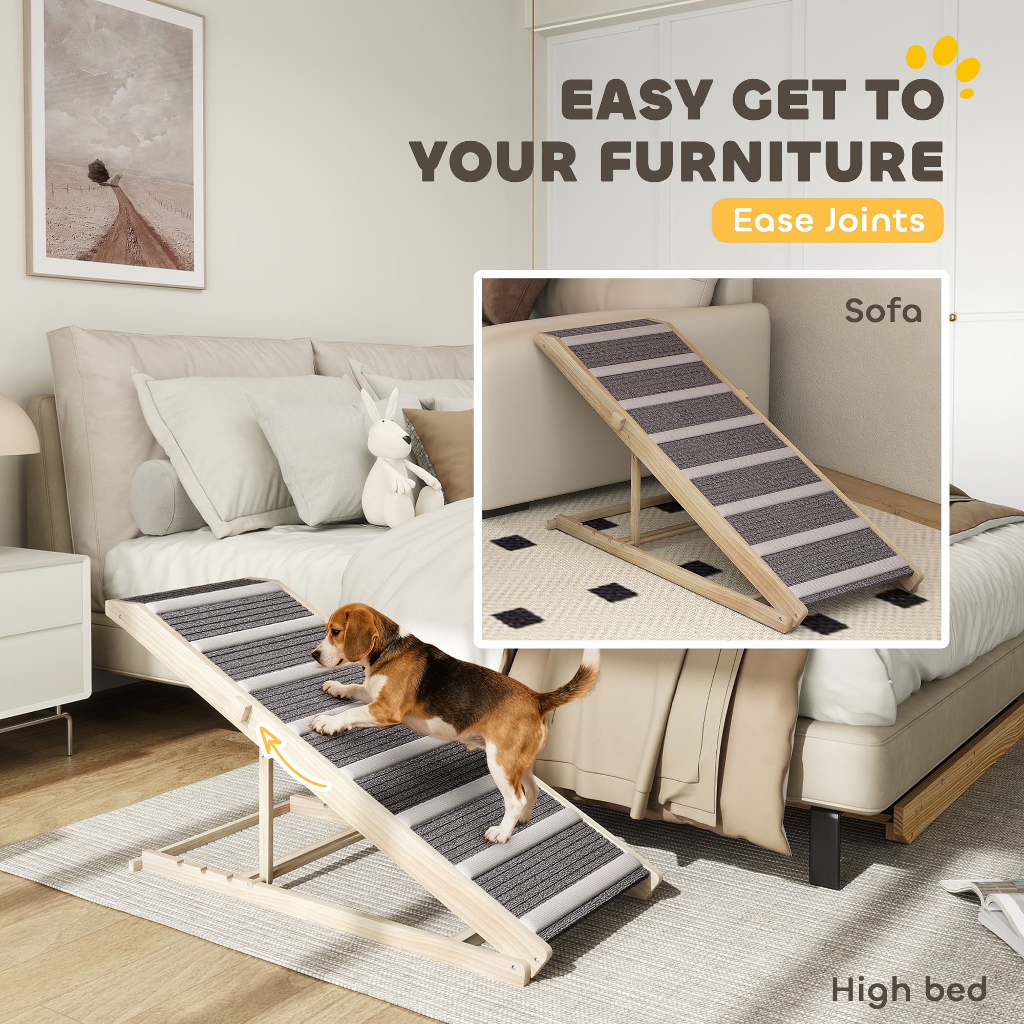 Dog Ramp for Couch, Foldable Pet Ramp for Small to Large Dog, 4 Adjustable Height from16" to 23.5", Pet Steps with Non-Slip Carpet for Bed