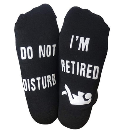 Men Women Novelty Funny Sayings Anti-Slip Socks Do Not Disturb Do It Yourself I Am Retired Phrase Cotton Hosiery Retirement Gift for Retirees Colleagues