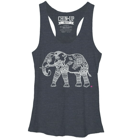 Women's CHIN UP Zen Elephant Racerback Tank Top Navy Blue Heather Large