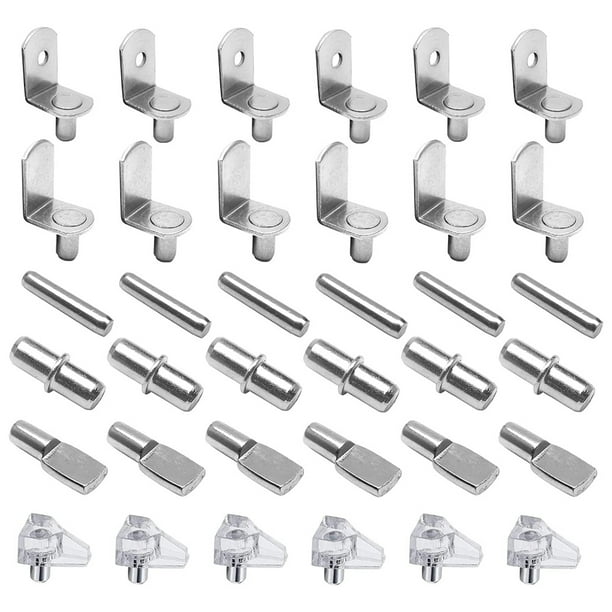 72Pcs Shelf Pegs Support Kit, 6 Styles Shelf Pins, Nickel Plated