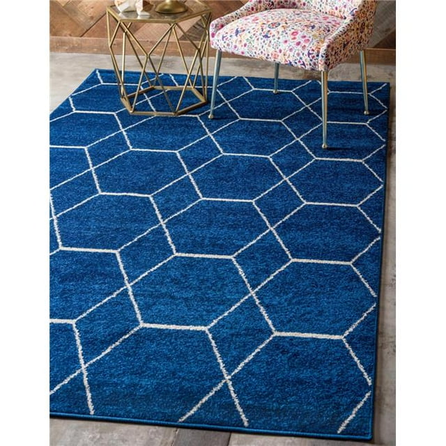Unique Loom 3146476 3 ft. 3 in. x 5 ft. 3 in. Geometric Trellis Frieze Rectangular Rug, Navy Blue