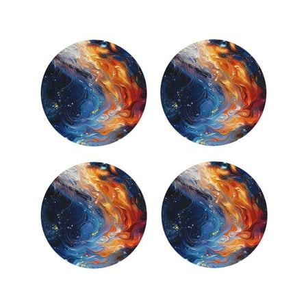 

Matuu Galactic Dog Swirls Art for Cup Coasters Set of 4 Leather Coasters Desk Coasters for Office Measures 4” x 4”-Round Shape