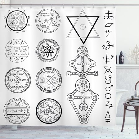 Ambesonne White Shower Curtain, Collage of Magic, 69"Wx84"L, White and Black