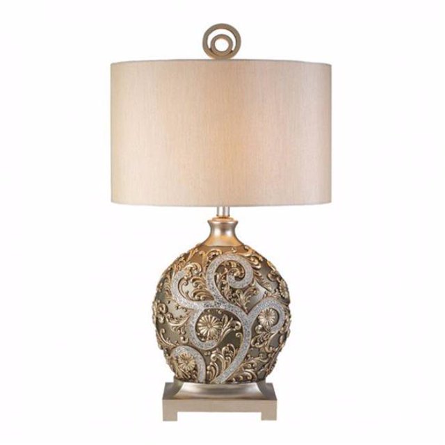 Benzara BM141752 Estelle Traditional Style Table Lamp, Champagne Silver