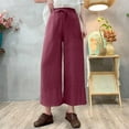 thumbnail image 2 of yillto Women Cotton Linen Pants Wide Leg Palazzo Elastic Waist Drawstring Beach Beach Pant Trousers, 2 of 6
