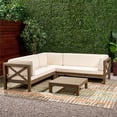 thumbnail image 3 of Noble House Brava 4Pc Acacia Wood Sectional Sofa/Coffee Table Set Gray and White, 3 of 4