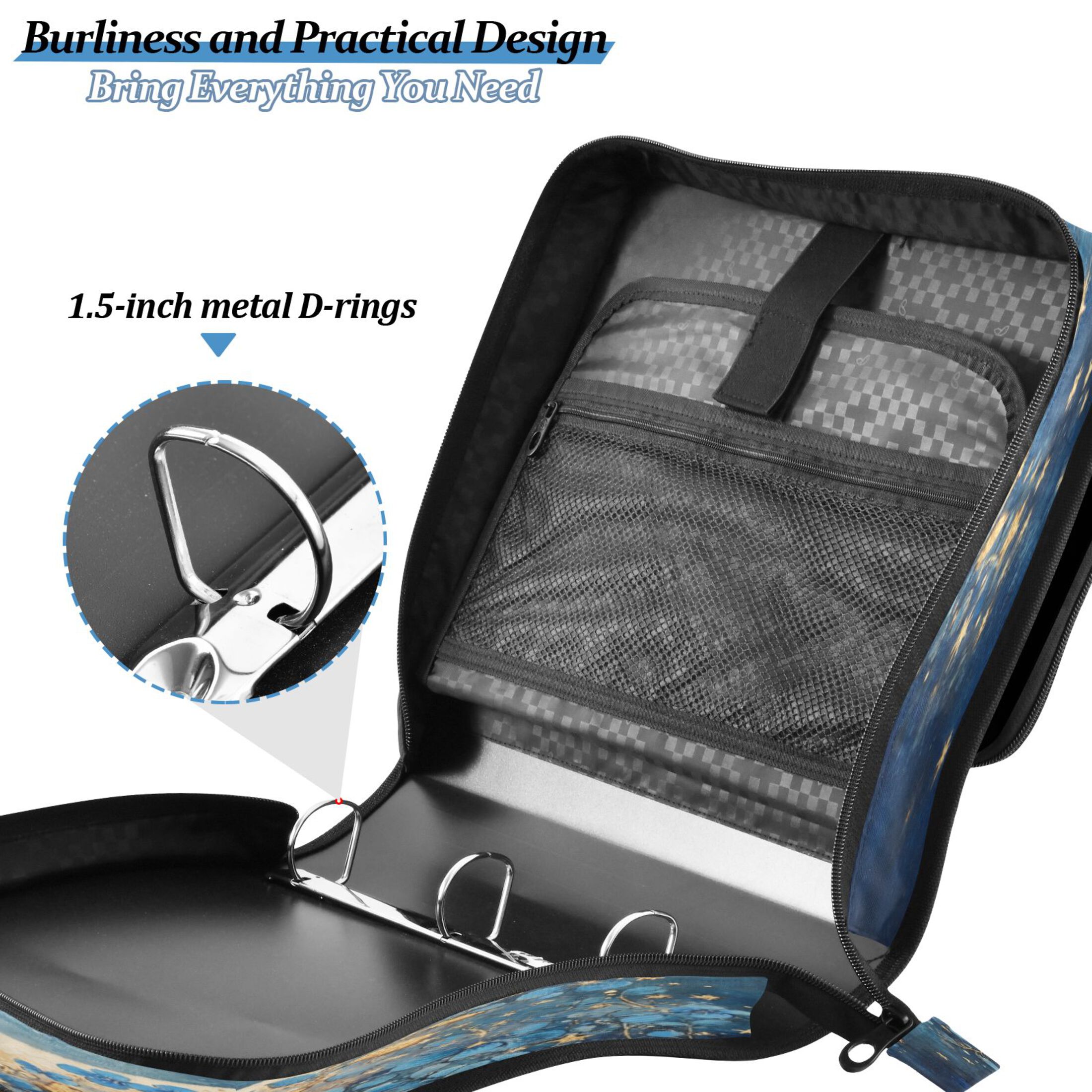 YAZAOO Zipper Binder trapper keeper Documents Organized Design Moonlit Enchantment Printed