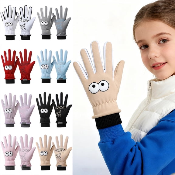 NAISIBABY Boys Girls Winter Gloves, Plush Fleece 5-Finger Thick Warm Cycling Gloves Handwear for Kids Beige Size M