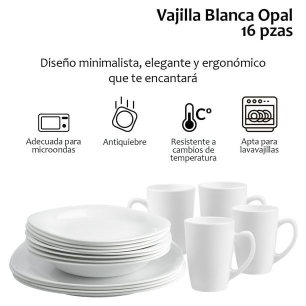 Vajilla Moderna Cuadrada De Opal Resistente Personas 16pzs Color