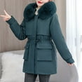 thumbnail image 6 of Fashion Winter Warm Jackets for Womens Plus Size Solid Color Long Sleeved Waist Tied Jacket With Large Collar Hooded Pocket Zipper Jacket Detachable Inner Lining, 6 of 7