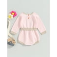 thumbnail image 4 of Wassery Infant Baby Girls Rompers 6M 12M 18M 24M Newborn Girl Flower Embroidery Drawstring Knit Jumpsuit Long Sleeve Round Neck Bodysuits Fall Casual Clothes, 4 of 8