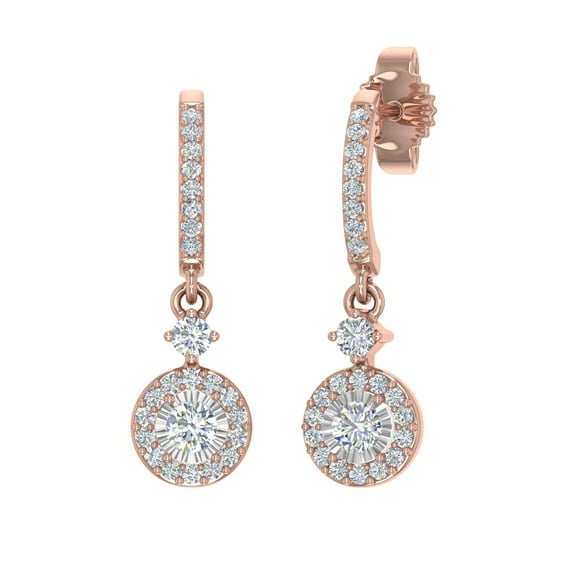0.30 Carat Diamond Drop Dangling Earrings in 10K Rose Gold - IGI Certified