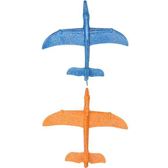 aviones de lanzamiento con forma de pterosaurio para niños, nivel de burbuja, avión volador circular, juguete para deportes al aire libre (azul y naranja)