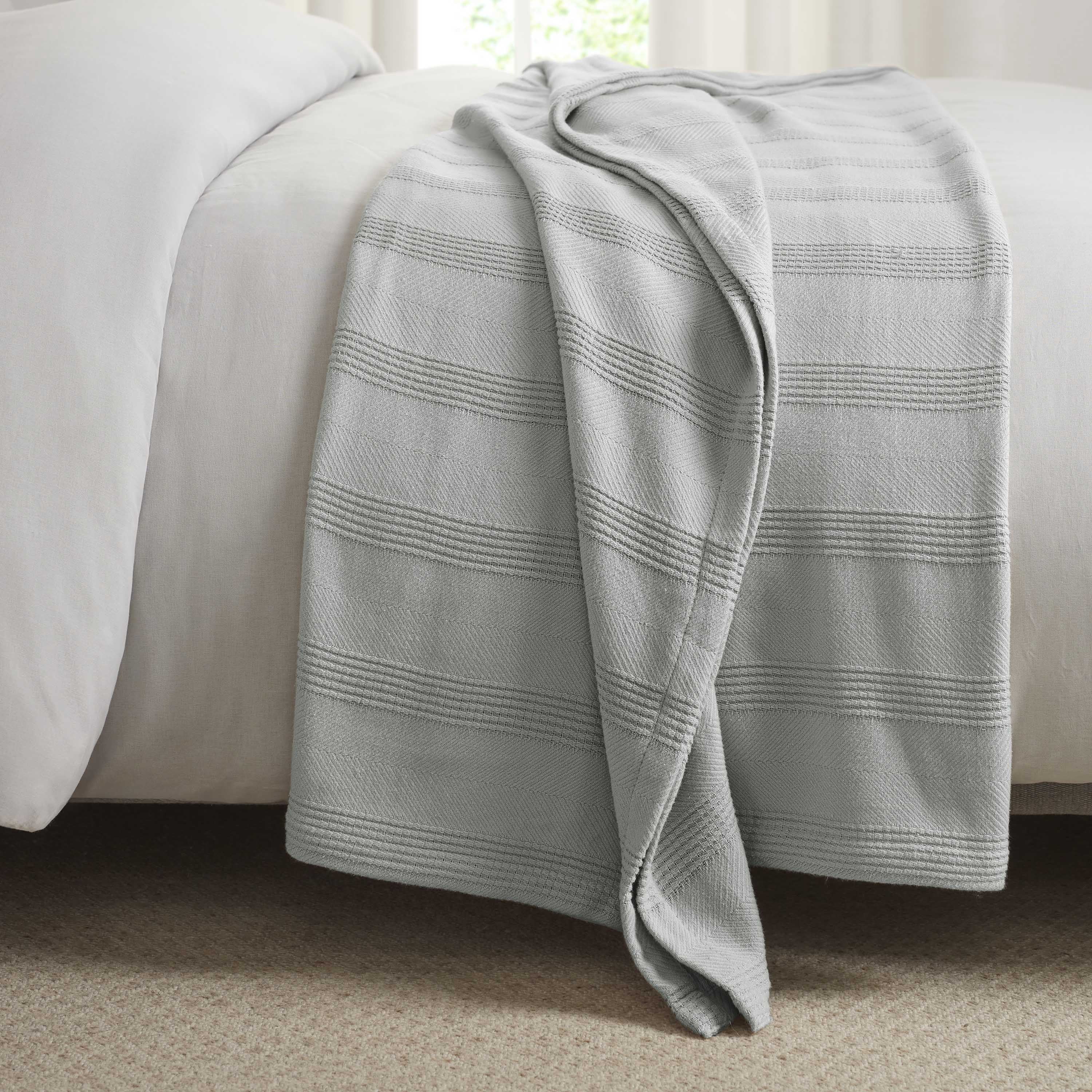 Lightweight Breathable 100% Cotton Knit Blanket – All-Season Bed Blanket – Twin Size – Gray