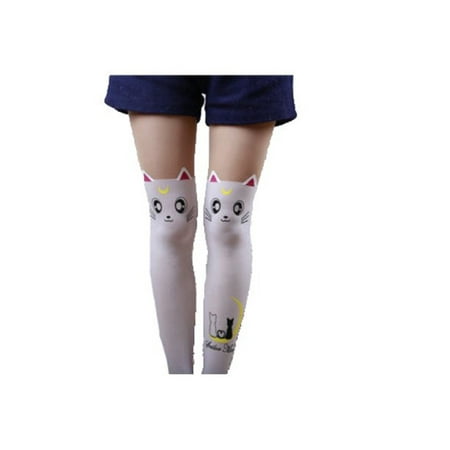 

Sunisery Over The Knee Long Sock for Women Girl Spring Summer Cute Socks Casual Thin Silk Long Cat Print Hose