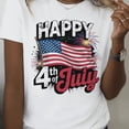 thumbnail image 2 of 【New Arrival】Women Happy 4th of July Distressed USA Flag Firework Print T-Shirt Patriotic Independence Day Casual Short Sleeve Cotton Tops, 2 of 7