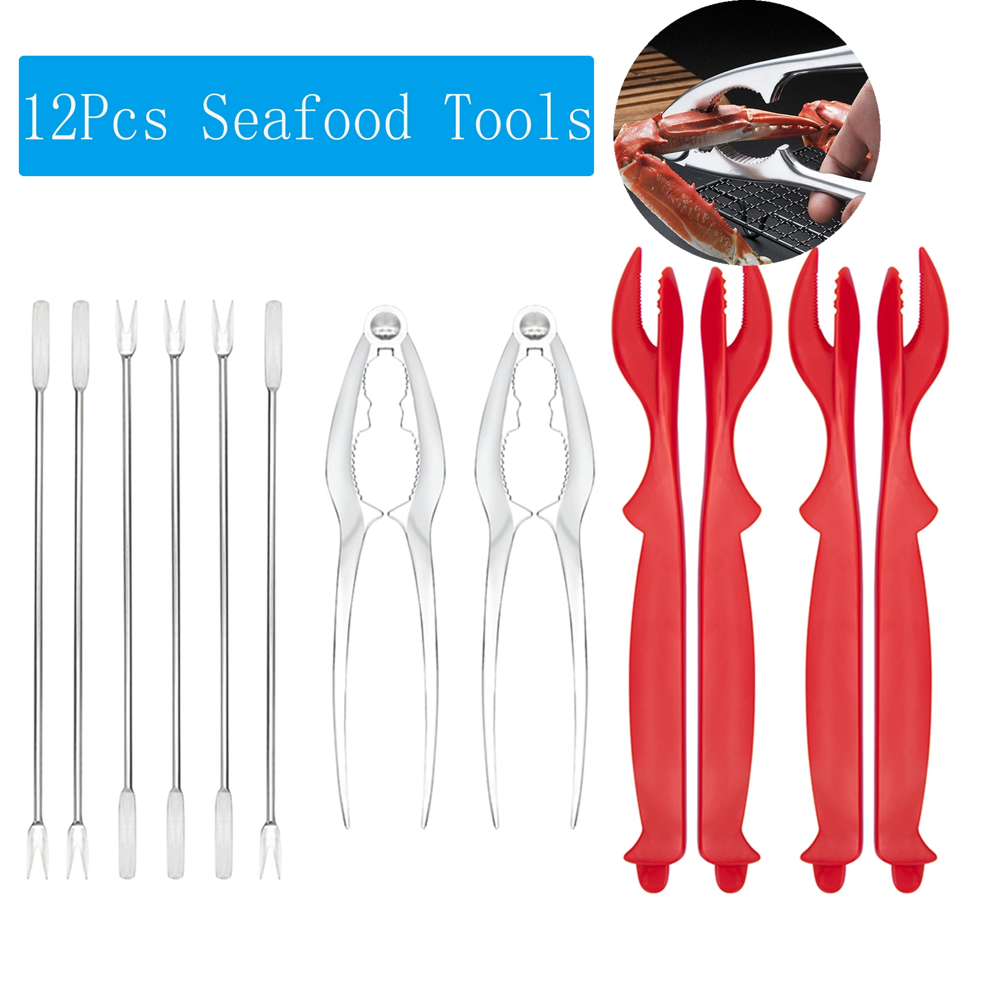 12 Pieces Seafood Tools,Crab Leg Crackers and Tools, Lobster Forks and Picks Set, Stainless