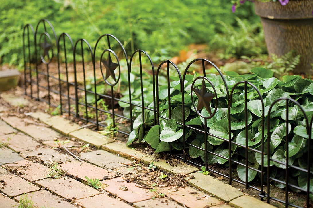Panacea Steel Garden Edging Fence Panels with Star, Set of 6, Black, Garden Border Fence