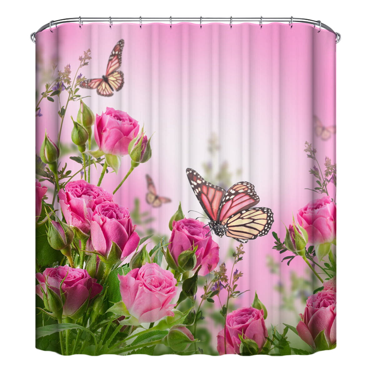 Details about   Spring Wildflowers Butterfly Wood Fence Fabric Shower Curtain Set Bathroom Decor 