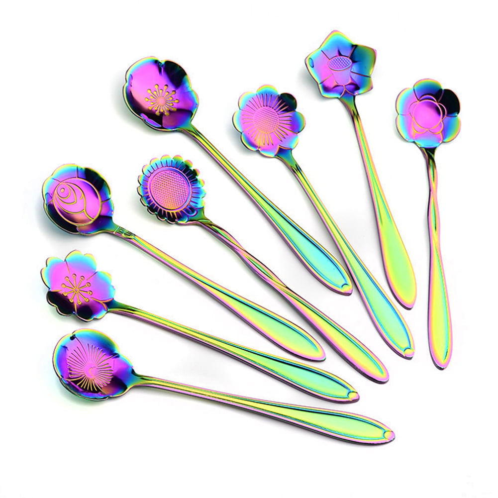 8pcs Cute Flower Shape Coffee Spoons Tea Spoon Stirring Spoon Stainless Steel 