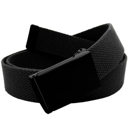 Boy's School Uniform Black Flip Top Military Belt Buckle with Canvas Web Belt Small Black