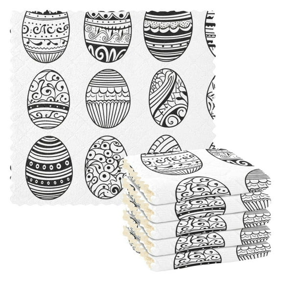 6 Packs Hand Drawn Easter Eggs Kitchen Dish Towels Soft Absorbent Dish Cloths 11"x11"