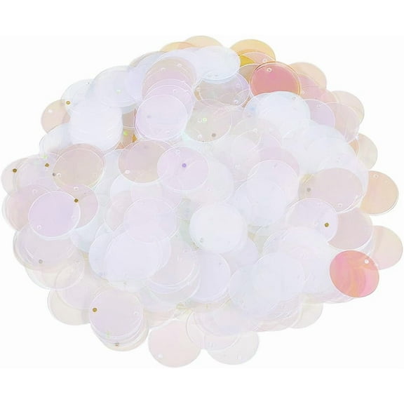 20MM 450Pcs White Flat Round Sequins Bulk Sequin Paillettes Clear Loose Plastic PVC Iridescent Applique Shiny Glitters Spangles Sequins